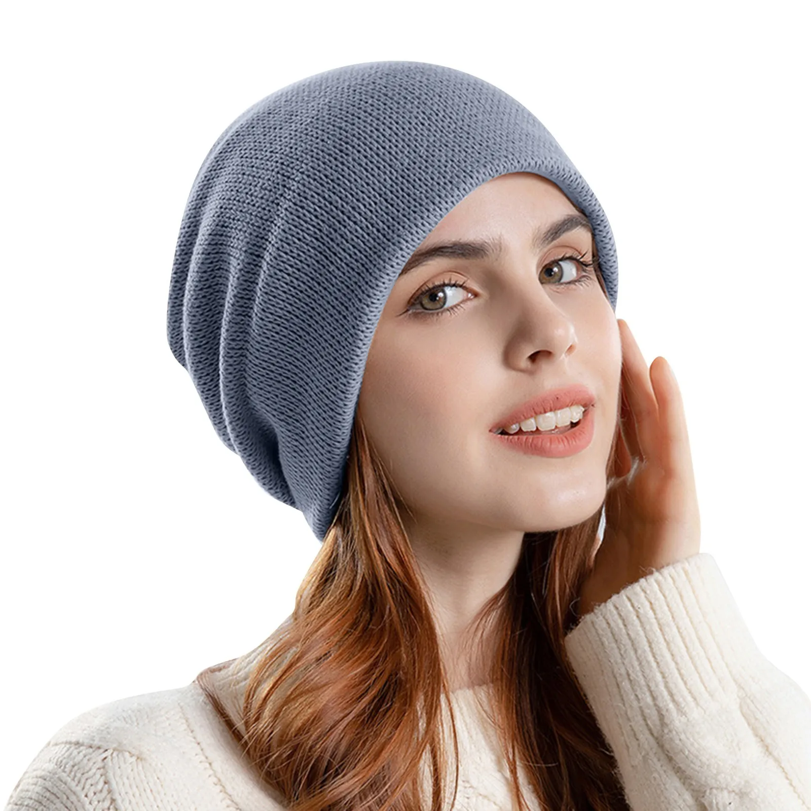 Сплошной цвет Зимние женские шапочки Утолщенные вязаные ворсовые шапки Теплая Дикая шляпа Женская большая окружность головы Холодная шляпа P5