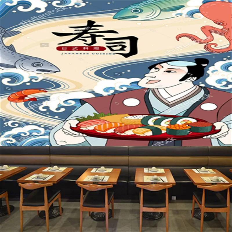 Стиль Укиё-э Японские суши Суши Кухня Индустриальный декор Обои Ресторан Кабуки Фон Обои Фреска