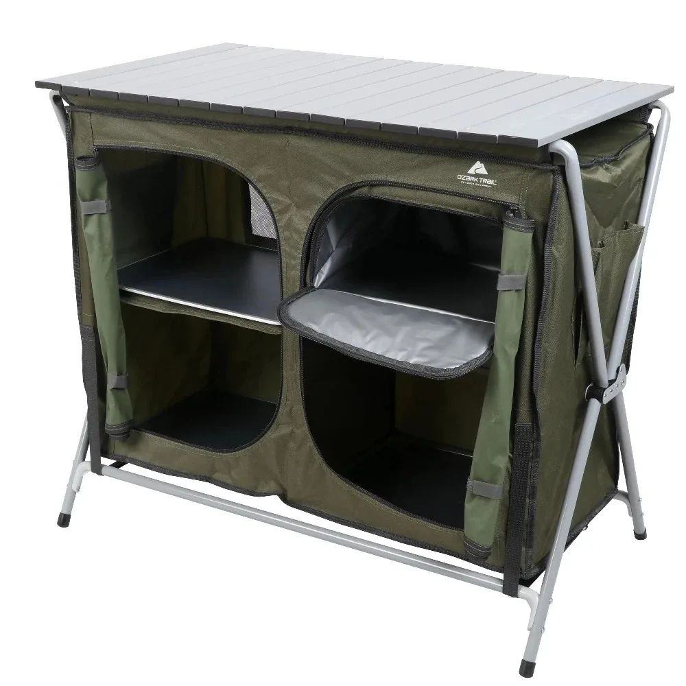  Стол для кемпинга Серый двухслойный роскошный шкаф с двойной полкой, подходящий для приготовления еды в выходные дни в кемпинге