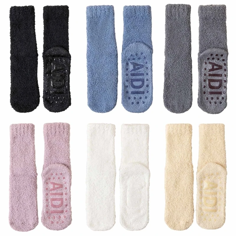 Термо Пушистые Тапочки Носки Для Женщин Зимние Теплые Коралловые Флисовые Носки с Ручками T8NB