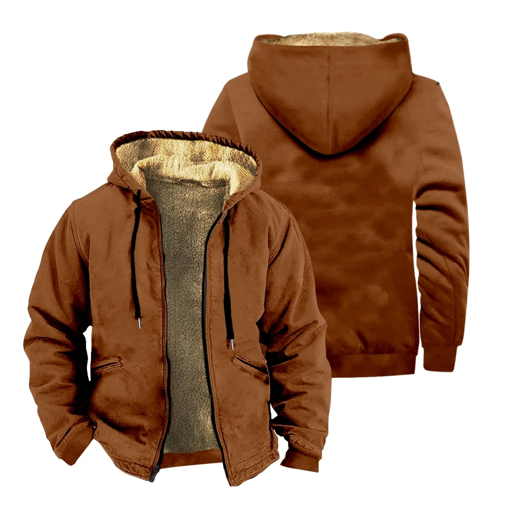Толстовка с капюшоном коричневого цвета на молнии Мужское утолщенное зимнее пальто с длинным рукавом 3D-принты Уличная куртка Изображение 0 