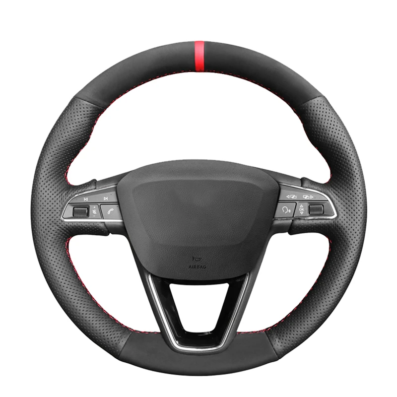 Черные замшевые чехлы на рулевое колесо автомобиля для Seat Leon 5F Mk3 2013-2020 Ibiza 6J Tarraco Arona Ateca Alhambra