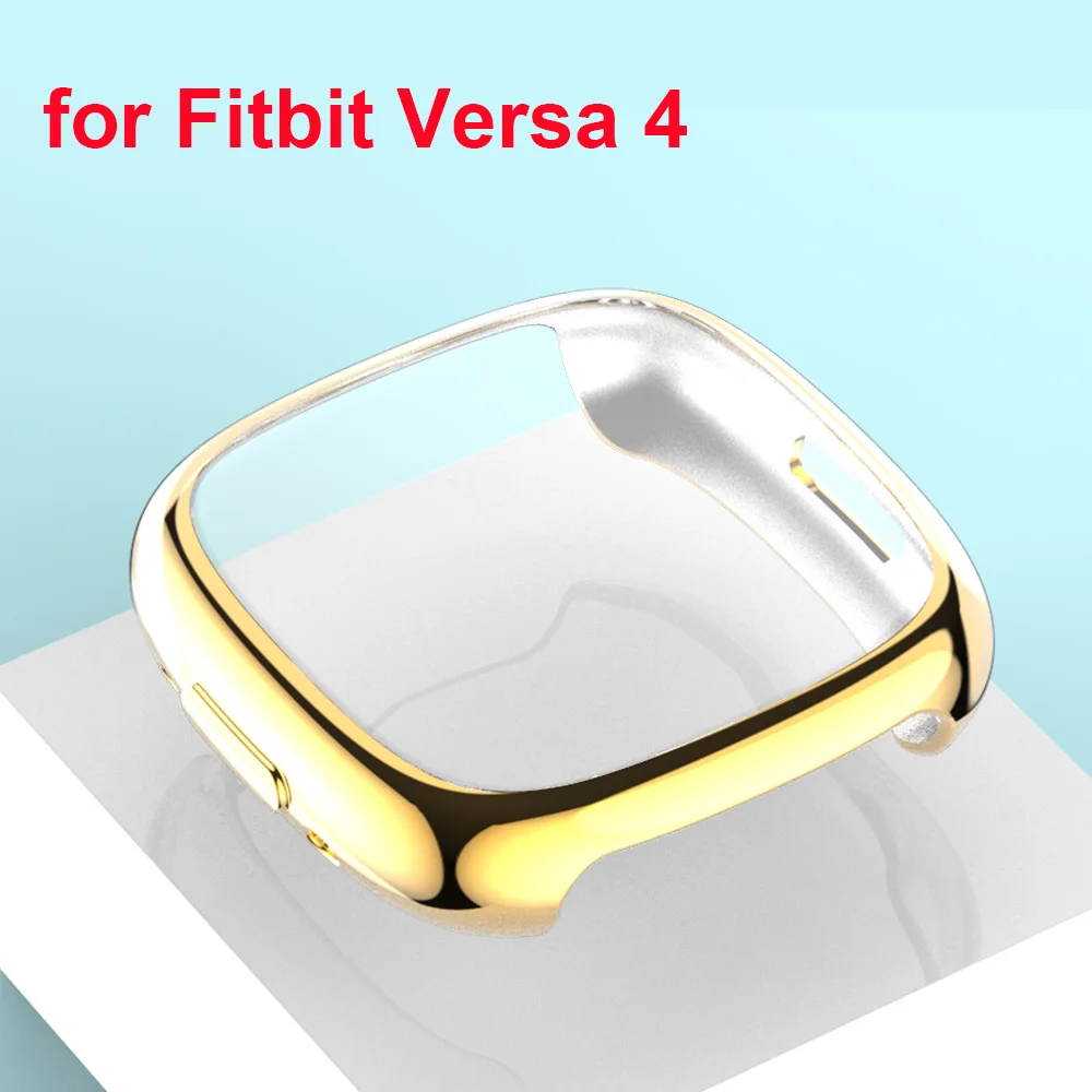  чехол для защитной пленки для экрана Fitbit Versa 4 TPU Прочный чехол для бампера Крышка по всему периметру Защитная оболочка Аксессуары Золото