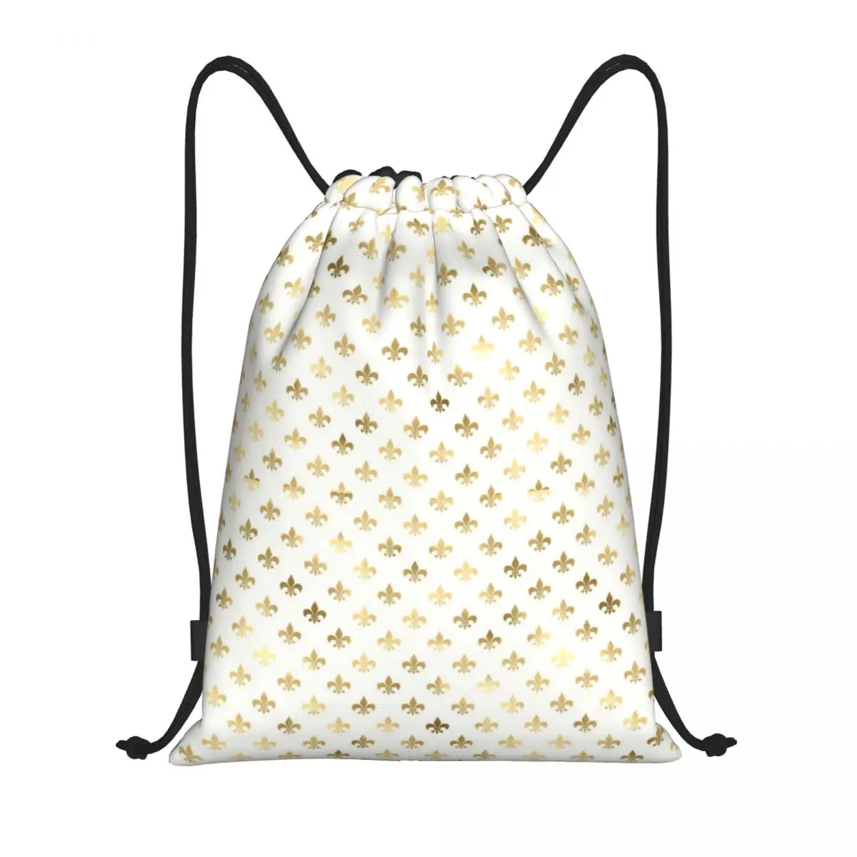 Элегантная золотая и белая сумка с узором Fleur De Lis Сумка на шнурке Портативный спортивный рюкзак для тренажерного зала Лилия Цветок Тренировочные рюкзаки для хранения